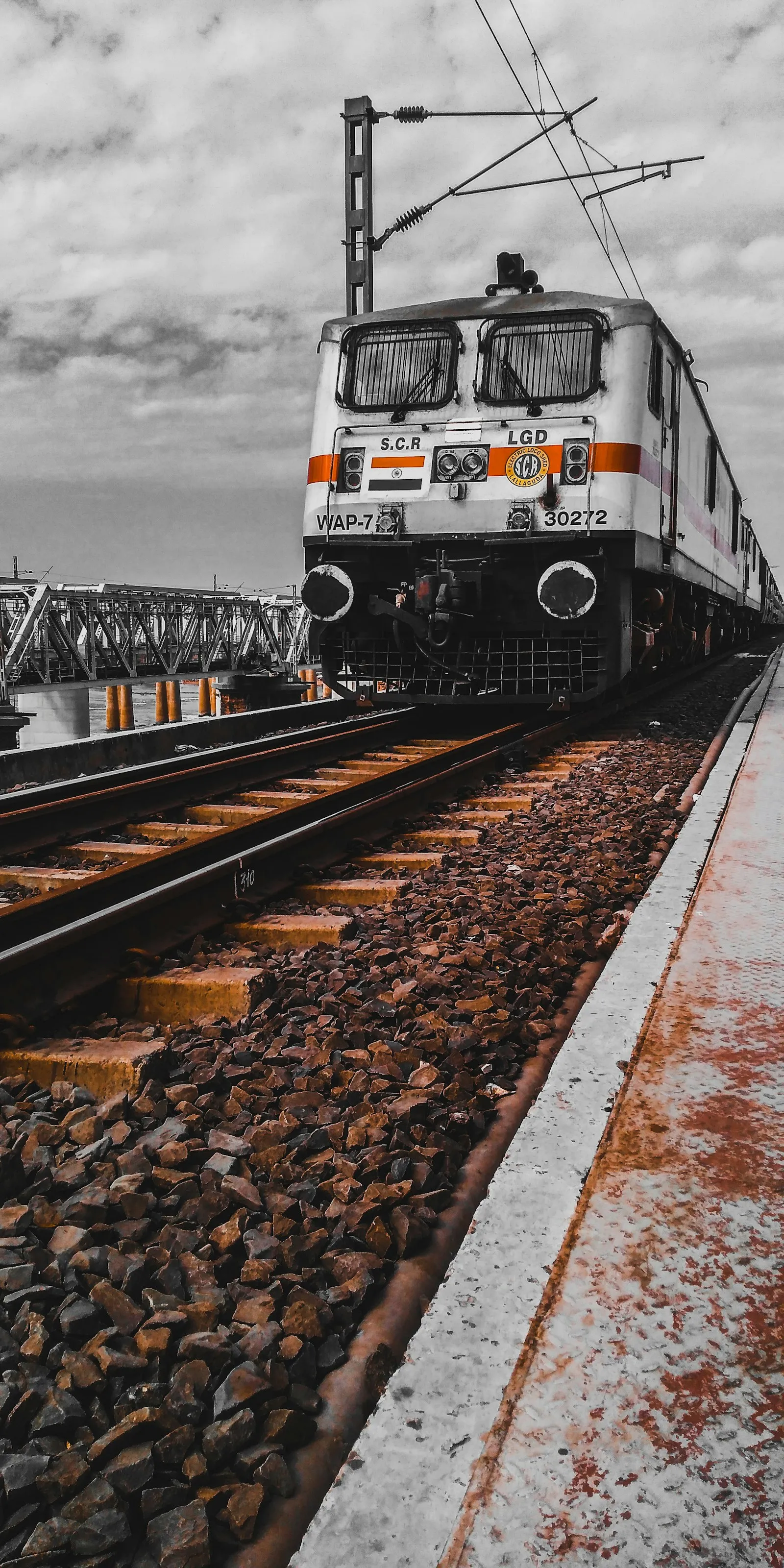 An Indian passenger train on the rail tracks, a common way for solo travellers to move between cities
