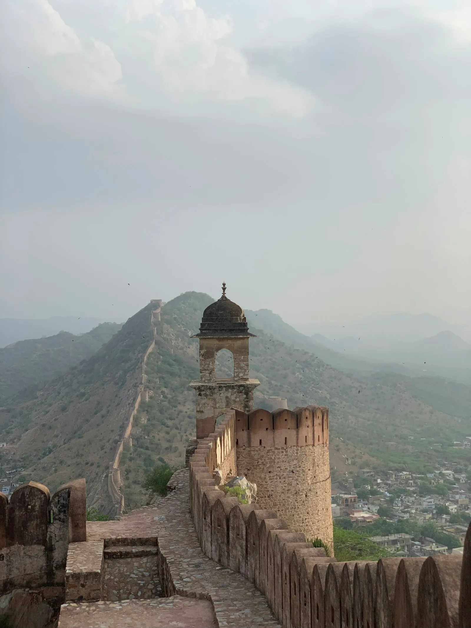 Amber Fort rising on a hilltop above Maota Lake near Jaipur, Rajasthan